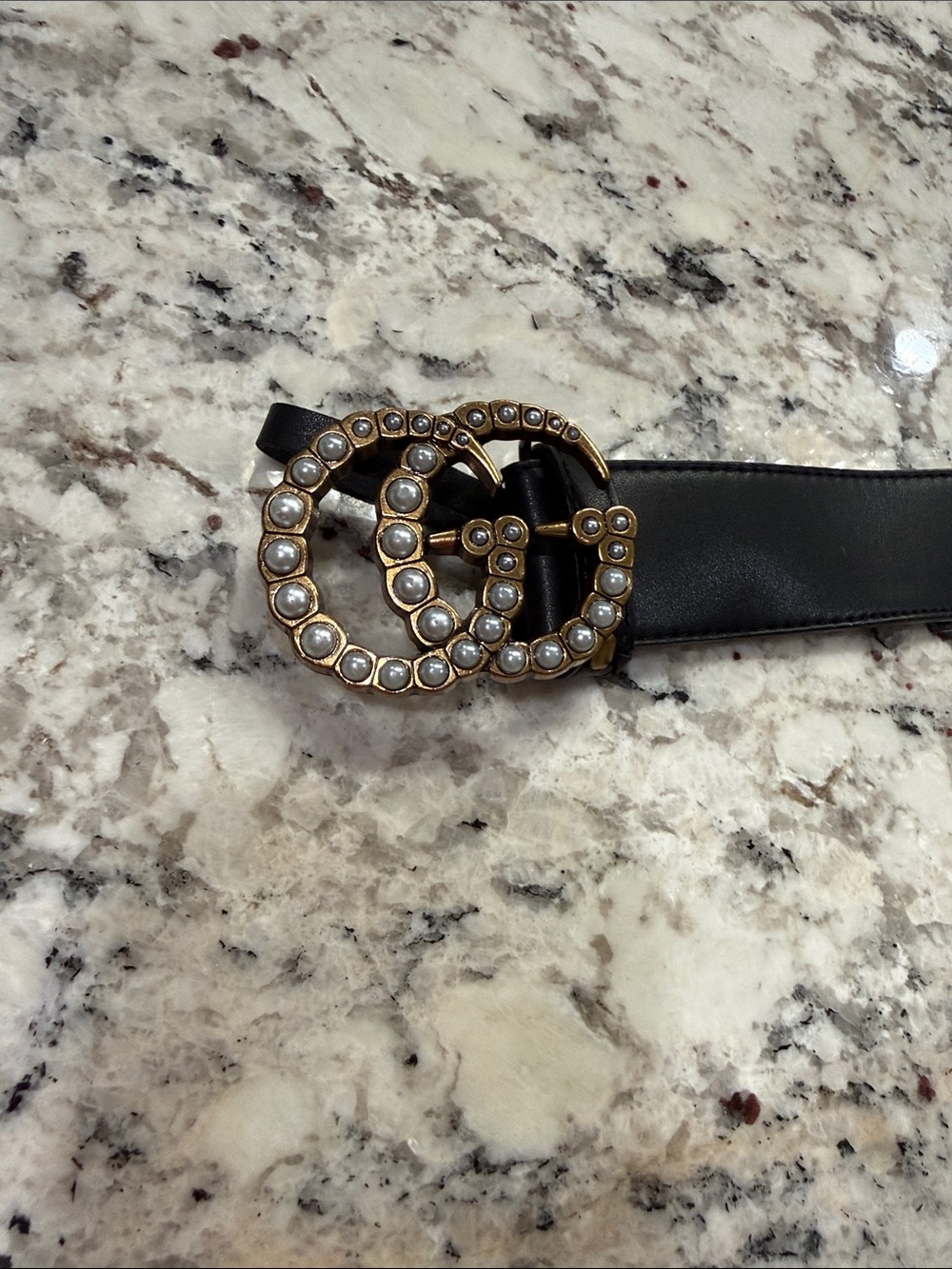 Black Leather Belt with Rhinestone  Buckle